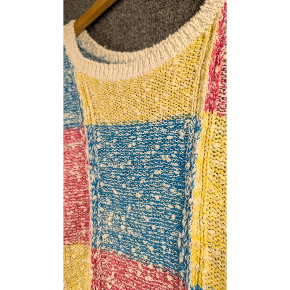 Vintage Naomi Bee Ramie Cotton Color Block Knit Sweater Top Women's M 80